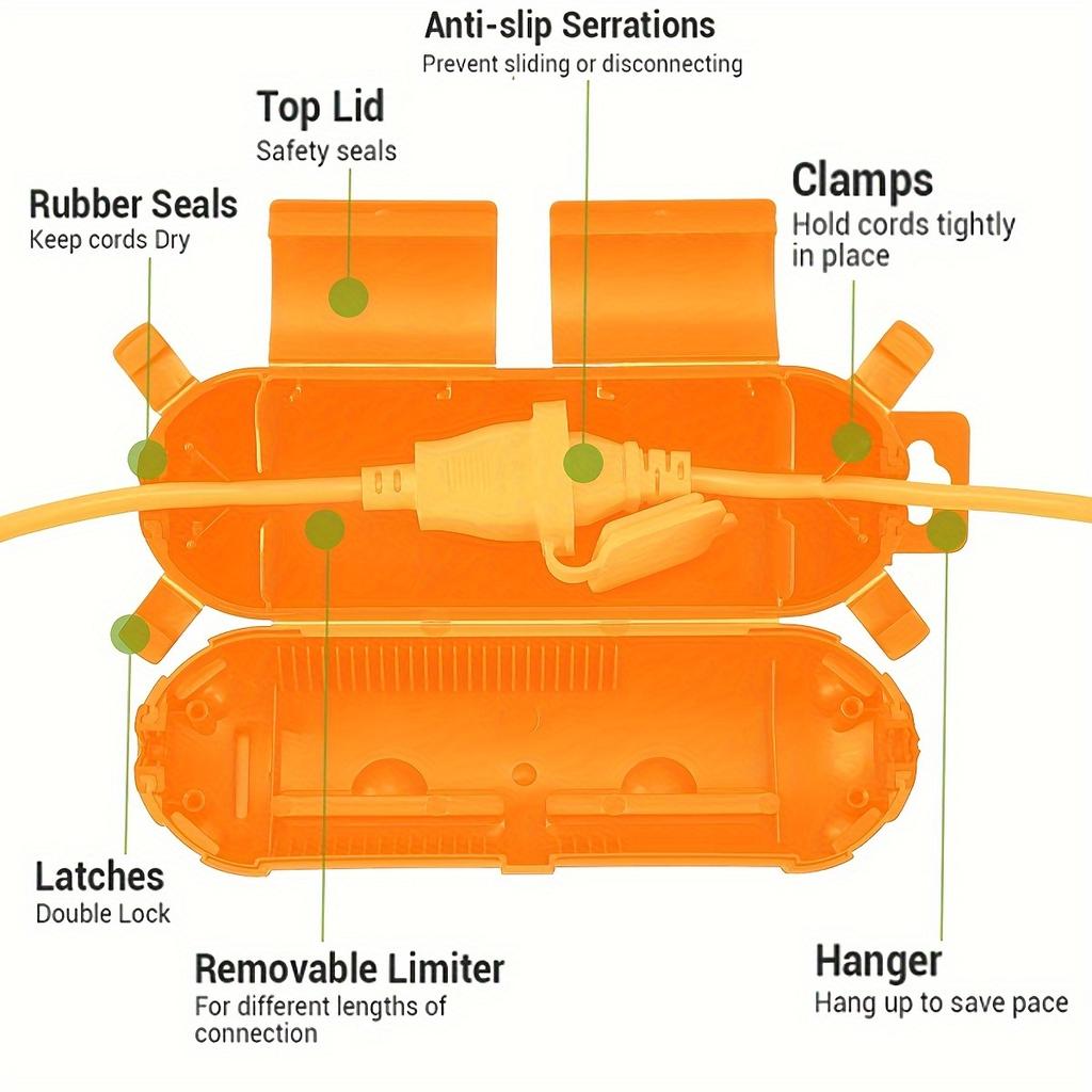 orange  Extension Cord Safety Cover with Waterproof Seal, Weatherproof Electrical Connection Box to Protect Outdoor Outlet, Plug