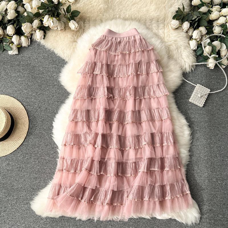 Letní Dámské Elegantní Dortové Sukně Volány Síťovina Tyl Párty Dlouhá Maxi Sukně