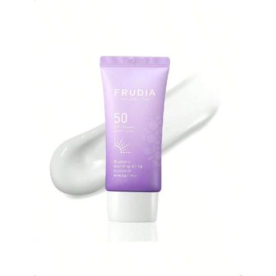FRUDIA Mėlynių drėkinamasis oro lengvumo apsauginis kremas nuo saulės 50g - SPF 50 Drėkinantis Korėjietiškas veido kremas nuo saulės, Itin lengvas, Nepalieka baltų pėdsakų, Nenusausinantis