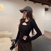 Spicy Desire Red Knotted Slim Long Sleeve Christmas T-shirt with Hollow Collar
