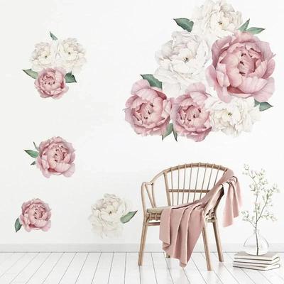 Home Wall Stickers Pink White Watercolor Peony Flower Wall Stickers Childrens Room Living Room Bedroom Decorative Wall Stickers