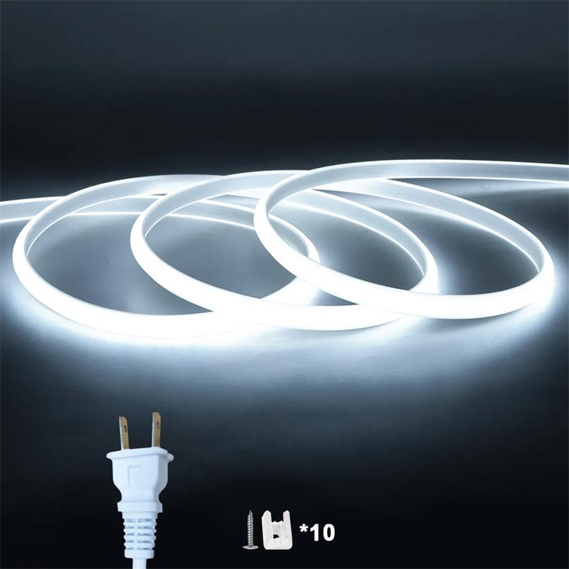 

220V COB LED Strip High Brightness Flexible Ribbon Light For Outdoor Garden Room Lighting 5m білий