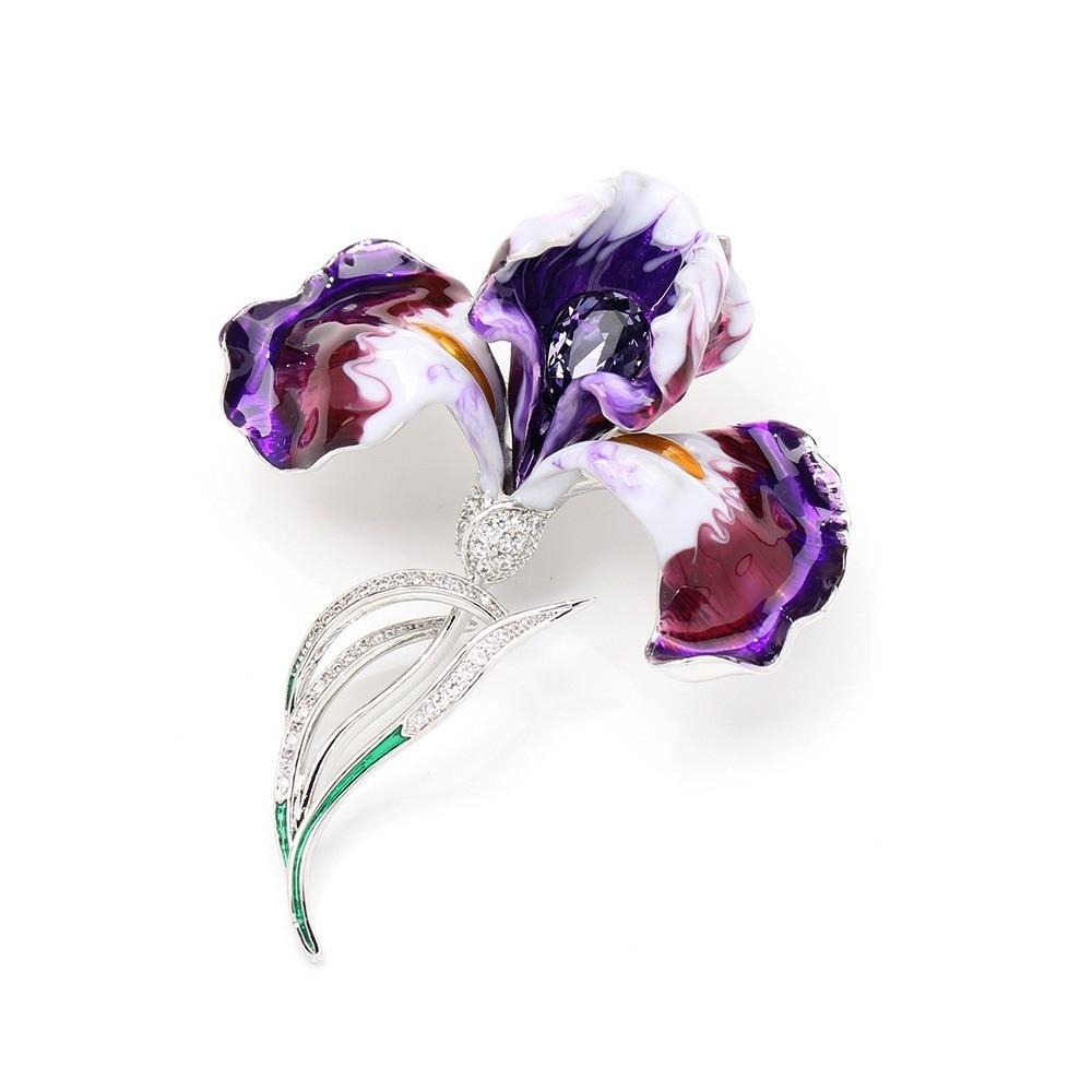 Nieuwe Strass Iris Broche voor Dames Elegante Hoge Kwaliteit Bloemen Broches Metaal Retro Reversspeld Cadeaus