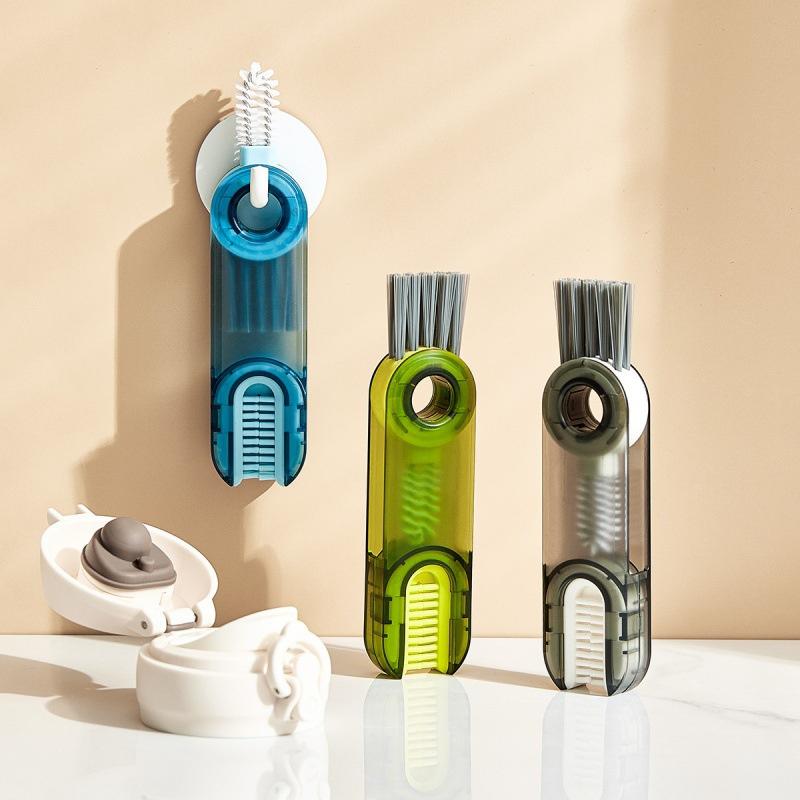 3 In 1 Milk Water Bottle Cup Lid Cleaning Brush Multi-Functional Straw Crevice Cleaner Brush U-shaped Bottle Gap Clean Tools