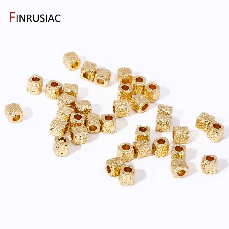 14K Gold Plated Brass Textured Square Cube Beads Metal Spacer Beads,Separators for Beads,DIY Jewelry Making Materials