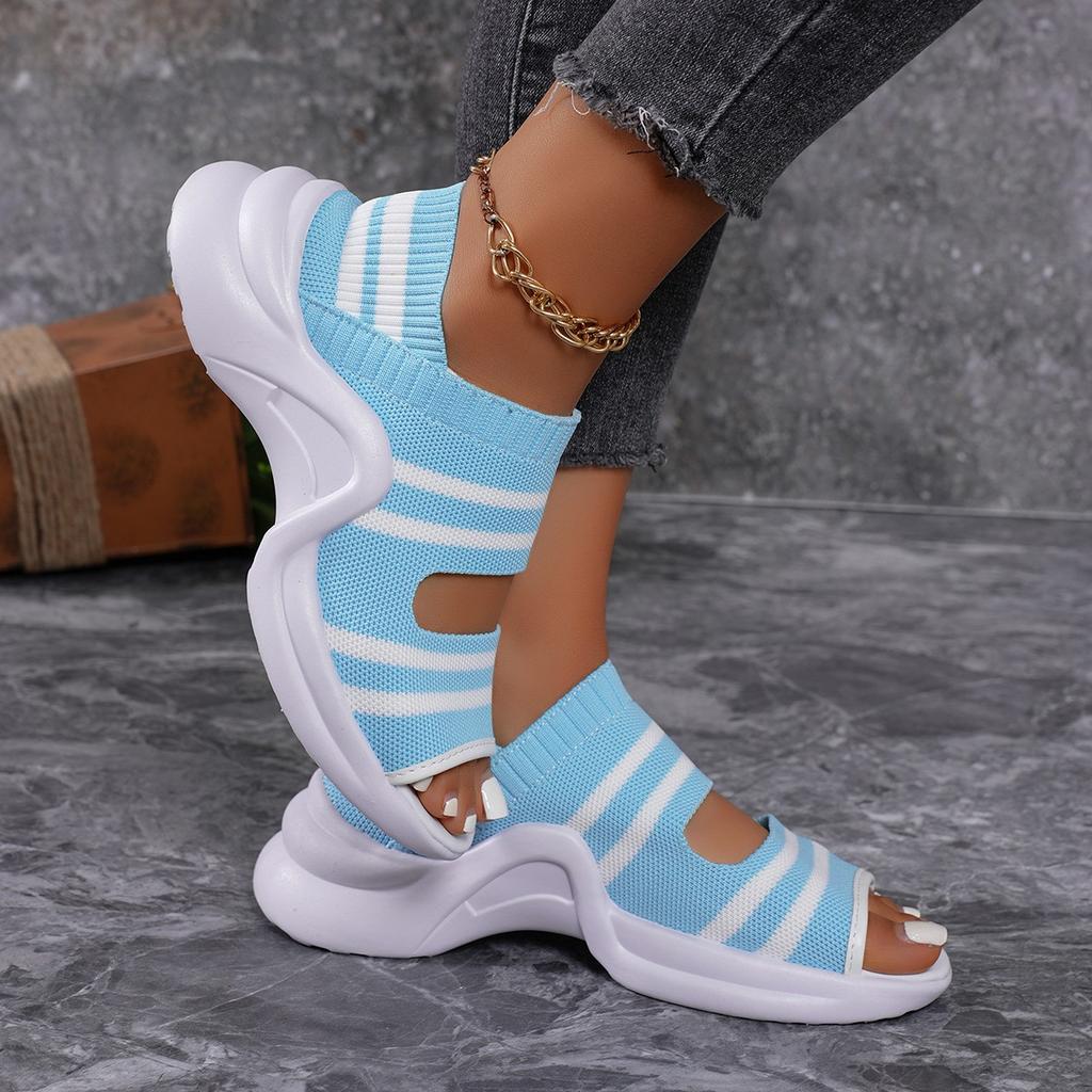 Women Flat Knit Sandals 2025 High Heels Platform Shoes Spring Summer Female Slip On Peep Toe Shoe Non Slip Comfort Wedge Sandals