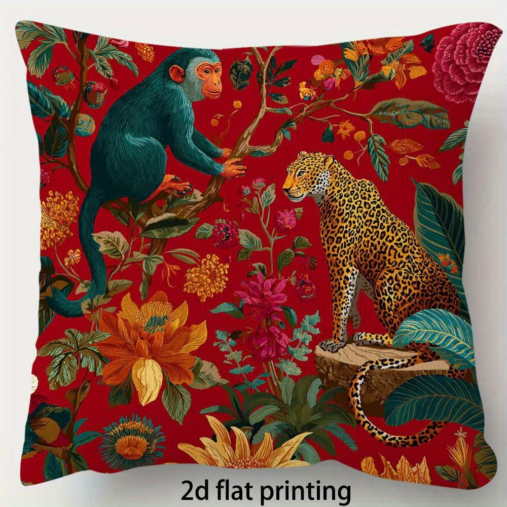 Exotic Jungle Pillow Cover 45x45cm – Bold Floral & Animal Motif Print, Cotton-Poly, Hidden Zipper, Machine Washable, No Insert