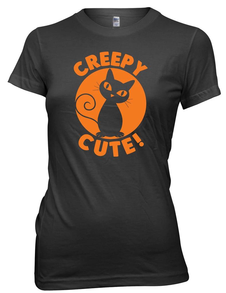 Creepy Cute Cat Halloween Womens Ladies Funny T-Shirt