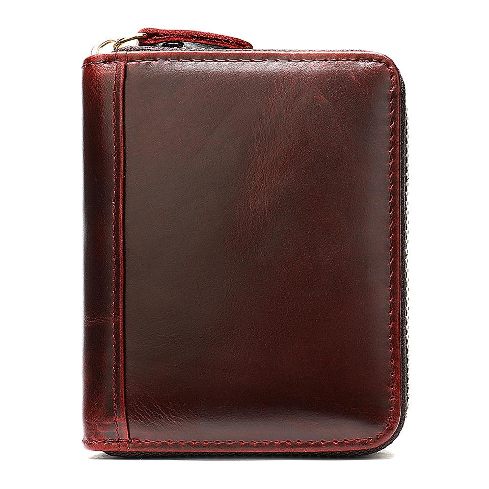 

Держатель для карт из натуральной кожи с застежкой-молнией, ID кредитной карты, блокировка RFID, тонкий мини-кошелек, сумка для карточек с органом вино красного