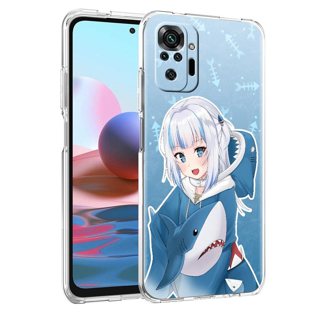 Etui na telefon dla Xiaomi Poco X3 NFC M3 F3 Redmi Note 9S 9 8 10 Pro 7 8T 9C 9A 8A K40 Przezroczyste etui Anime Gawr Gura Hololive rekin