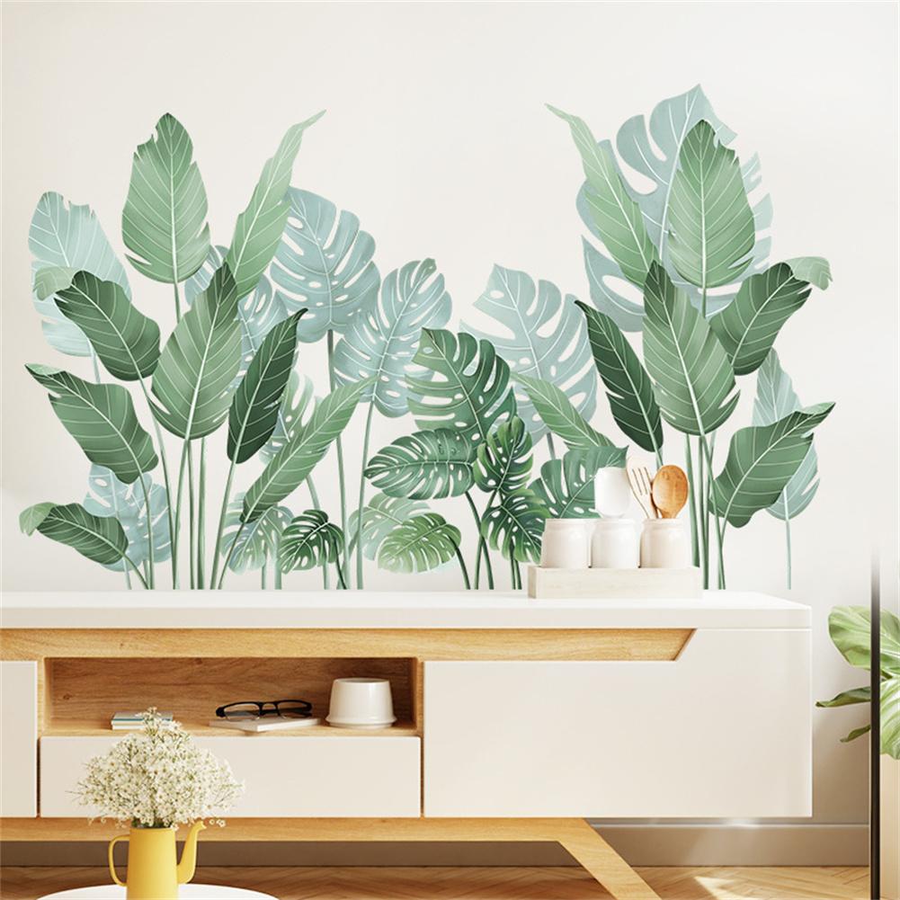 2pcs Tropical Green Leaves Wall Stickers Self-adhesive Wall Murals Wallpaper Home Decor For Bedroom Living Room