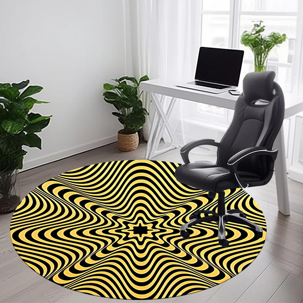 1pc Optical Illusion Waves Office Round Area Rug,  Mat Suitable ForOffice, Under Office Chairs Bedroom Living Room Home Decor, Room Deco