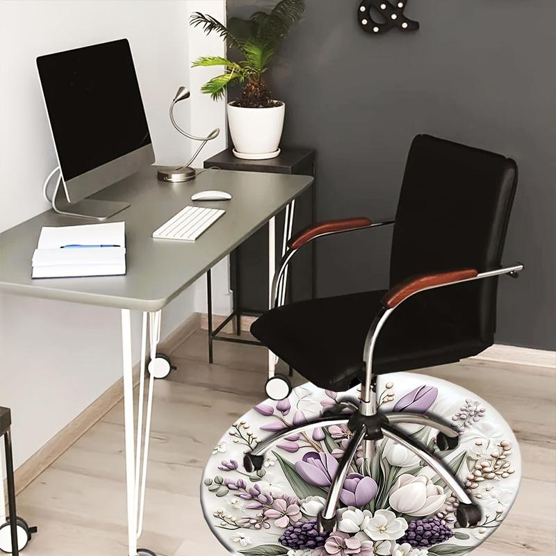 1PC Floral Pattern Non-Slip Floor Round carpet, Office, family, bedroom, Large Area Rug Indoor Rugs, Durable Polyester-Z0407
