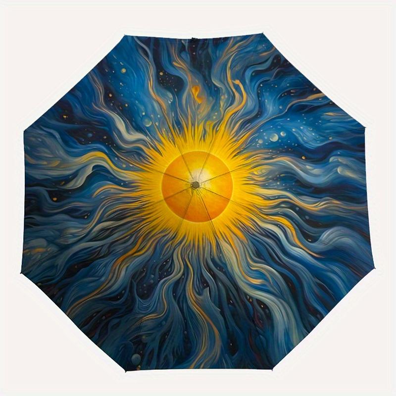 

1pc Sunburst Cosmic Automatic Open/close Folding Compact Umbrella, 8-Rib Sturdy Canopy, Lightweight Portable, Everyday Use, Gift, 126