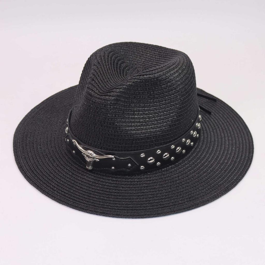 New personalized belt big bull head western cowboy hat men's and women's sun hat outdoor sports straw hat