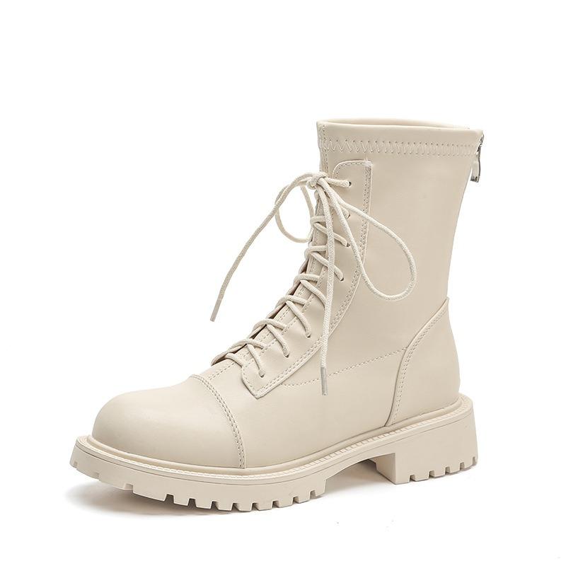 White Martin Boots Autumn Women's Single Boots New Thin Boots Women's Medium Boots Thick-soled Short Boots