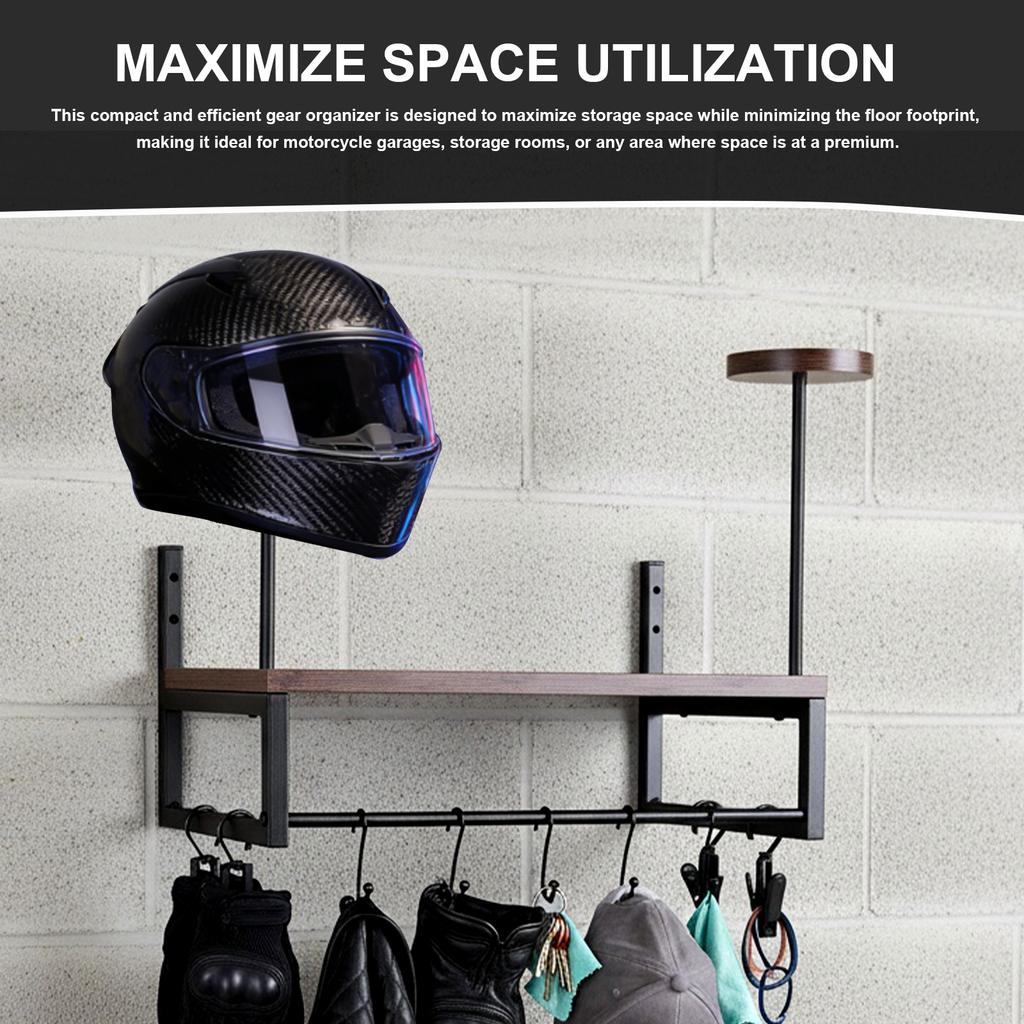 Wooden Helmets Hanger with Hooks Retro Moto Gear Storage Rack Wall Mounted Metal Helmets Stand Motorcycle Accesories Organizer