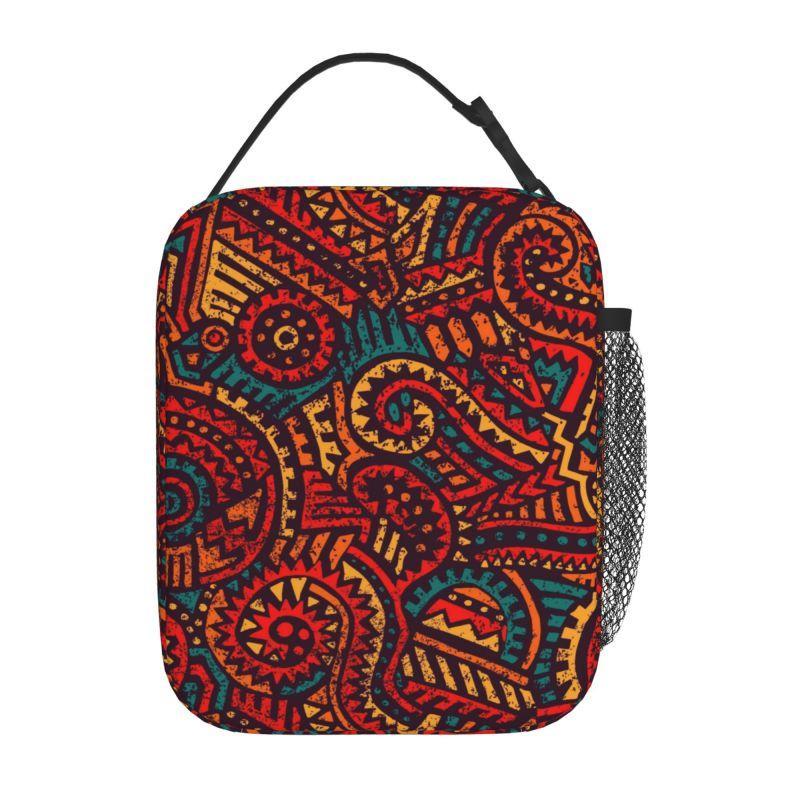 Africa Ethnic Tribal Art Insulated Lunch Bag African Bogolan Print Portable Thermal Cooler Oxford Lunch Box Food Bento Tote Bag