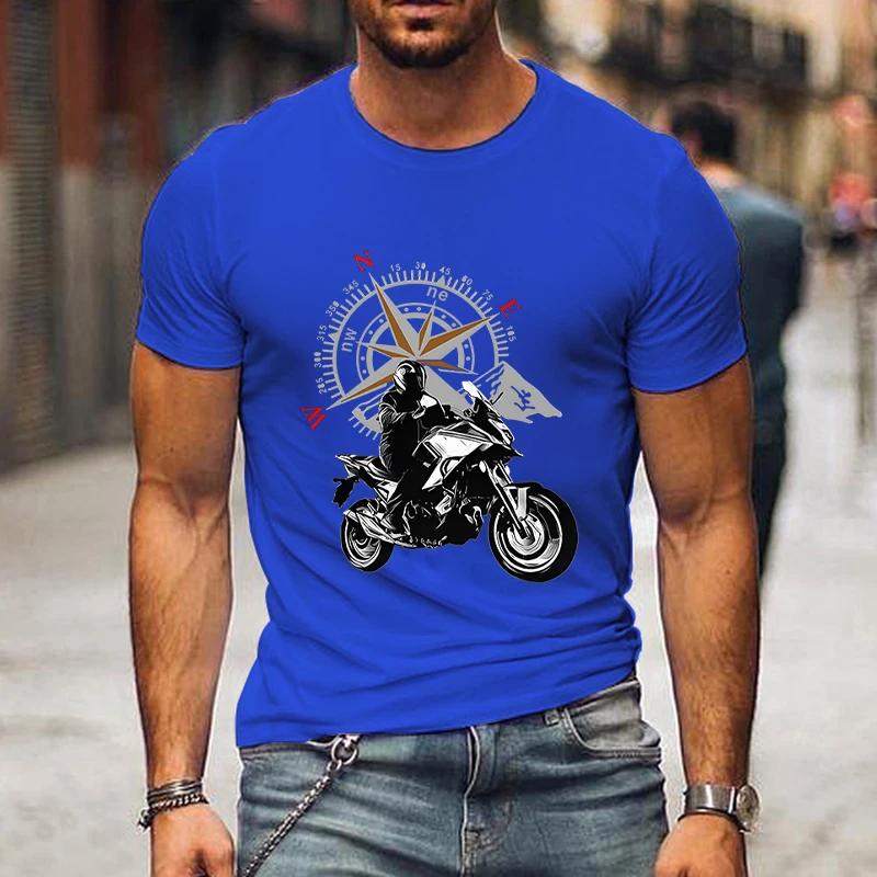Camiseta Gráfica de Motocicleta de Montanha e Bússola Camisa Divertida de Viagem para Homens Moda Harajuku Camiseta Solta Marca Masculina Camisetas de Motocicleta