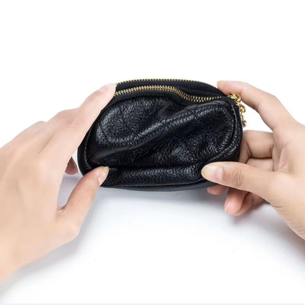 Double-layer Zipper Split Car Key Wallet with Key Ring Female Purse Card Holder  Lipstick