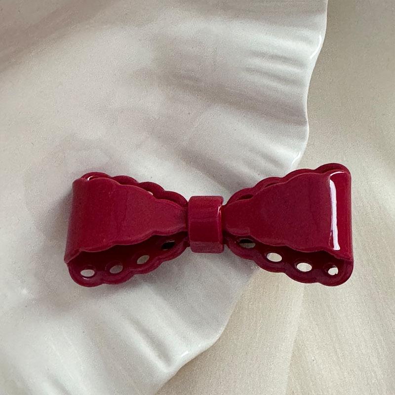 Festive Wine Red Bow Duckbill Hair Clip - Sweet Retro Style