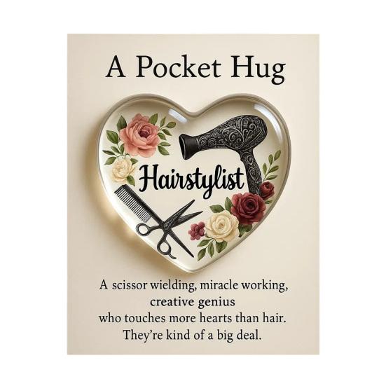 Taschenumarmungs-Token für Friseure Herzförmiges Acryl-Erinnerungsstück mit Mini-Haarwerkzeugen Wertschätzungsgeschenke für Stylisten