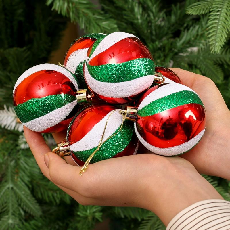 24/6Pcs Christmas Colored Balls Red Green White Spiral Colorful Painted Christmas Ball Xmas Tree Hanging Decoration Supplies