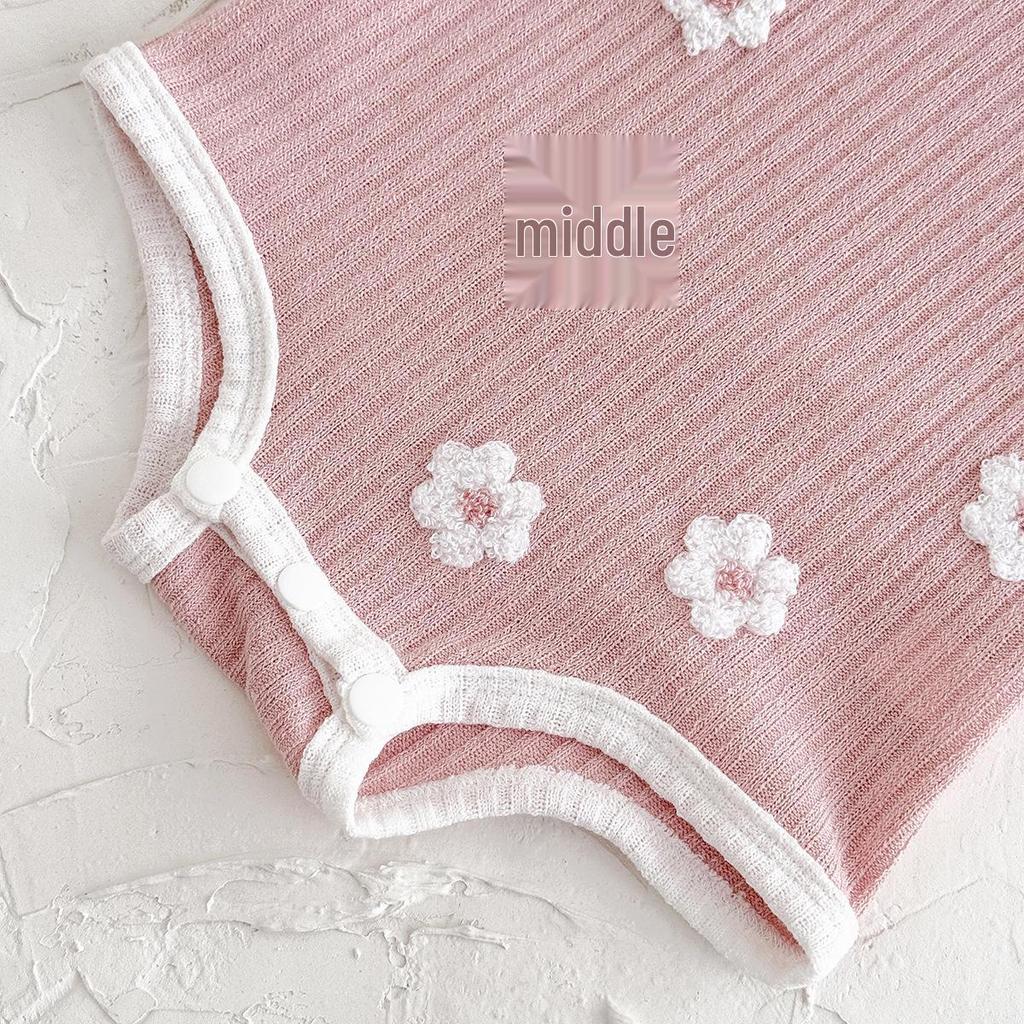 Baby Girl Floral Embroidered Strappy Romper - Breathable Summer Bodysuit with Comfortable Square Neck