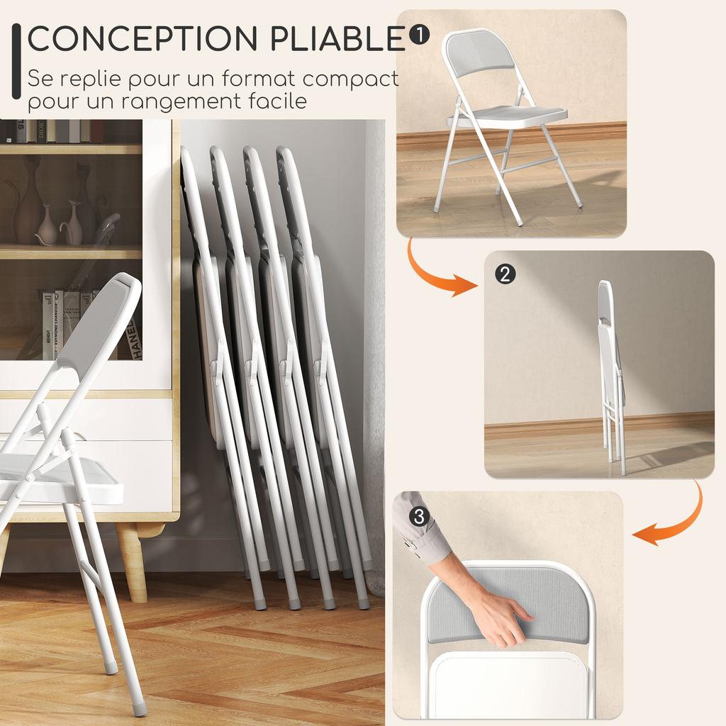 Set of 4 Folding Chairs, Portable Dining Chairs, Steel Frame, 45 X 46 X 78 Cm, White