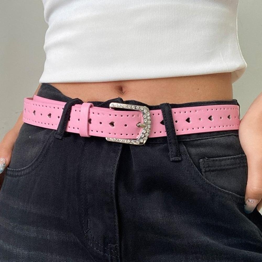 Love Heart Y2K Wide Belt Jeans Decor PU Leather Waistbands Retro Rhinestone Waist Belt  Ladies