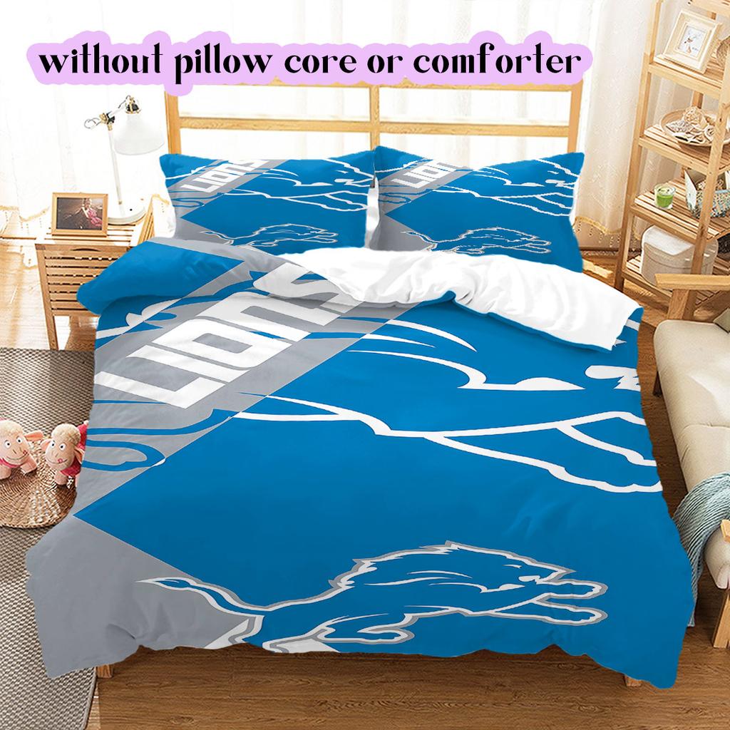 Detroit Lions rugby Pattern Bedding,Quilt Set Quilt Cover Pillowcase Home Birthday Gift (1*duvet cover+2*pillowcase,without core)