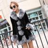 New imitation mink coat, leather coat, long imitation fox fur collar for women, thickened in winter