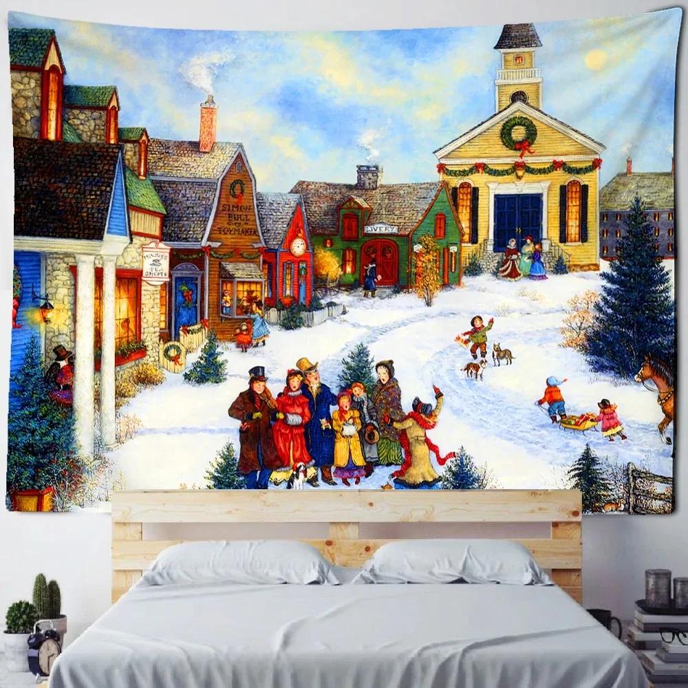 

Рождественский коттедж Декоративный гобелен для дома Гостиная Спальня Настенный декор 100x75cm