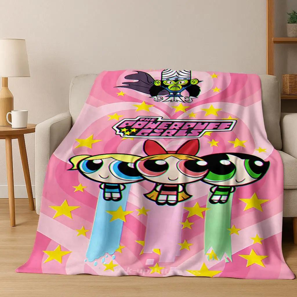 Κουβέρτα φανέλας κινουμένων σχεδίων P-Powerpuff Girl χαριτωμένη τέχνη, ζεστή μαλακή κουβέρτα για το σπίτι, υπνοδωμάτιο, κρεβάτι, καναπές, πικνίκ, γραφείο, δώρο, παιδί