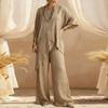 Summer Half Sleeve Irregular T Shirt Loose Wide Leg Pants Suit Women Casual Two Piece Set Cotton Linen Outfits