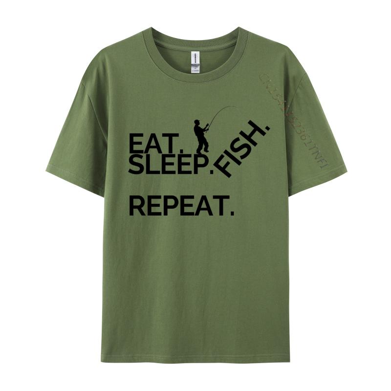 Eat Sleep Fish Repeat Tshirt Cotton Normal Tees Coupons Unisex TShirt Casual Tops Shirts Wholesale Basic