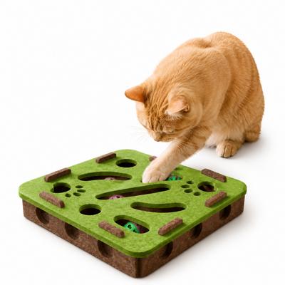 Katzen-Puzzle-Spielzeug Filz Kunststoff Interaktive Labyrinth-Box Mit Glöckchenbällen Für Indoor-Katzen Tägliches Kratzspiel Jagd und Langeweile-Linderung