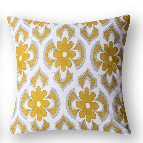 Yellow Gray Geometric Pattern Petal Linen Pillowcase Sofa Cushion Cover Home Decoration Can Be For You 40X40 45X45