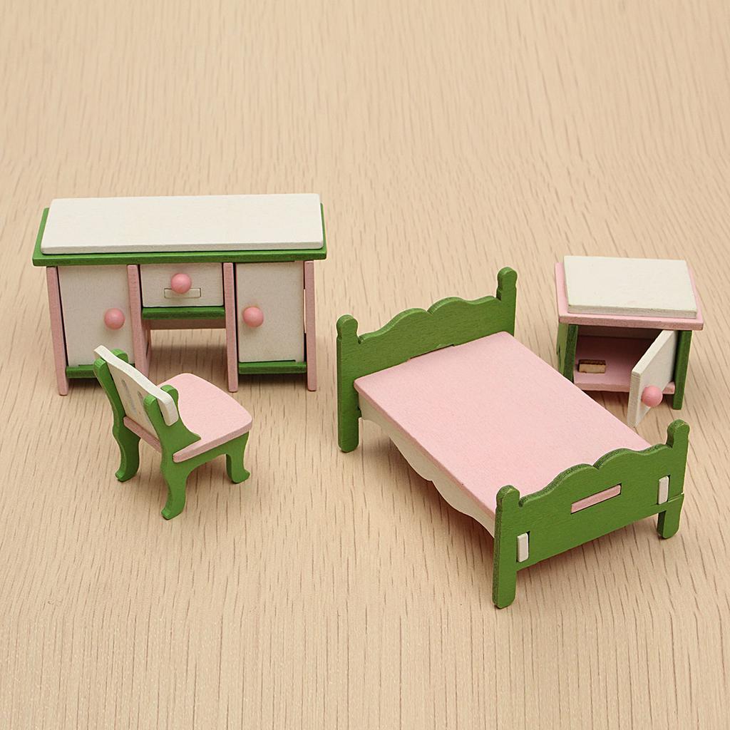 Buy Doll House Miniature Bedroom Kit Wooden Furniture Set Families Role