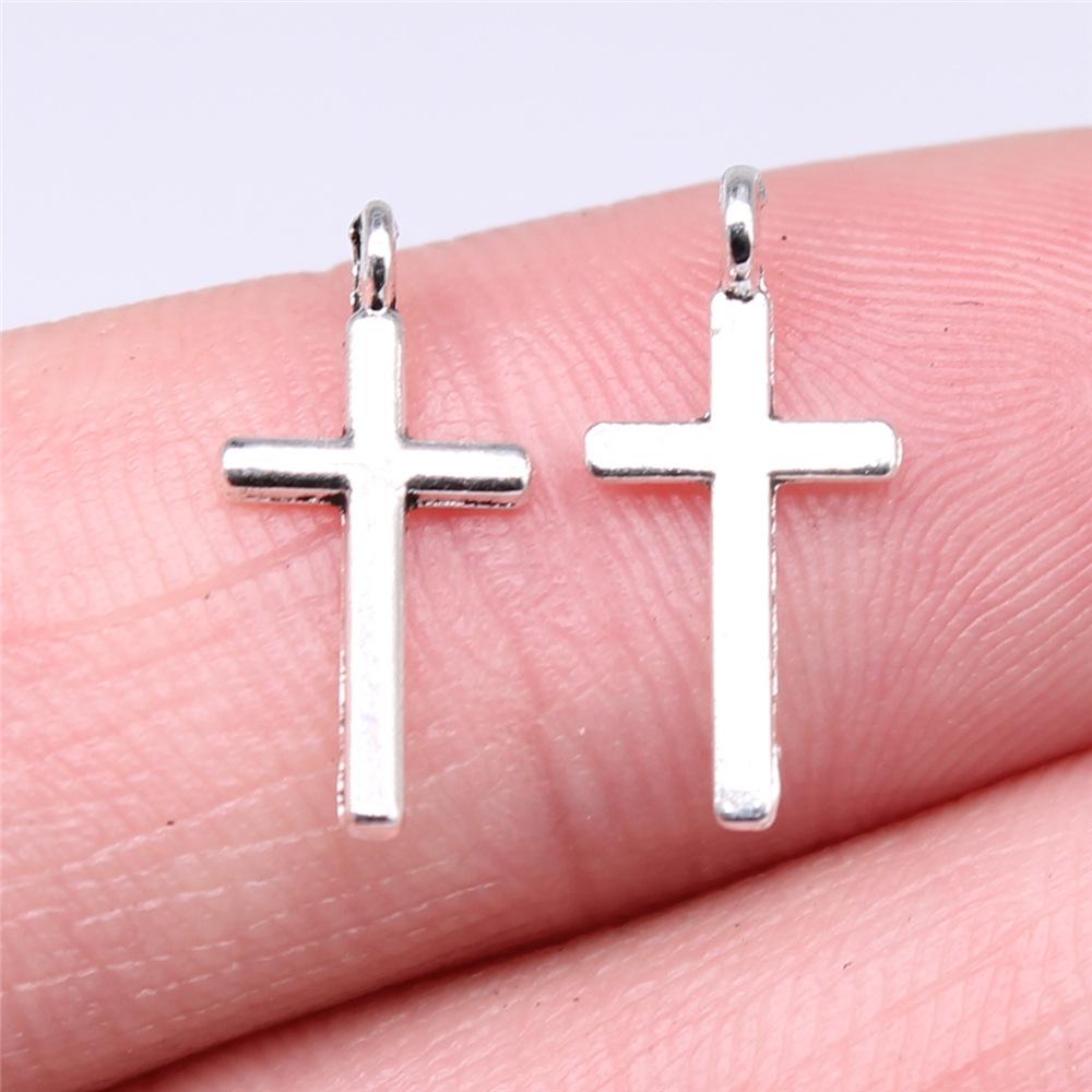 40pcs Tibetan Bronze Silver Color Pendants Antique Jewelry Making DIY Handmade Craft Small Cross Charms For Jewelry Making