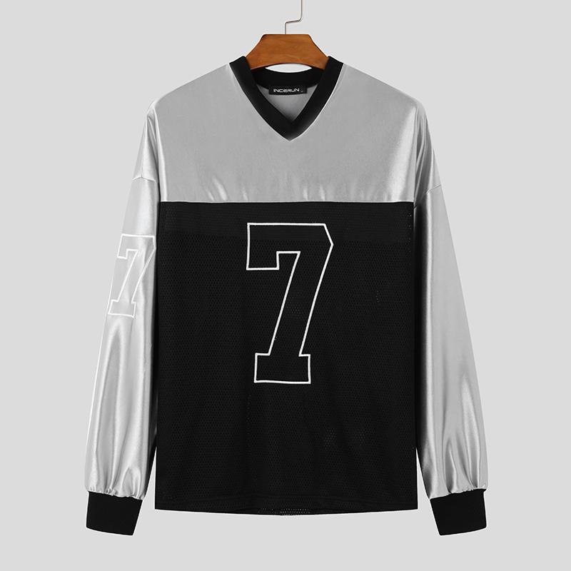 

INCERUN Мужские топы с длинным рукавом и буквенным принтом, свободные, с блестками, повседневные пуловеры S серый