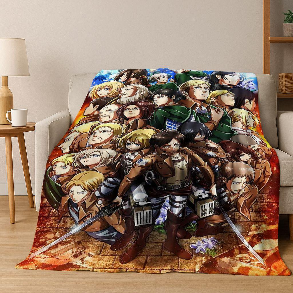 2026 New Anime Attack on Titan Eren Mikasa Cartoon Flannel Blanket,Cozy Soft Throw Blanket for Home Bedroom Bed Sofa Cover Kids