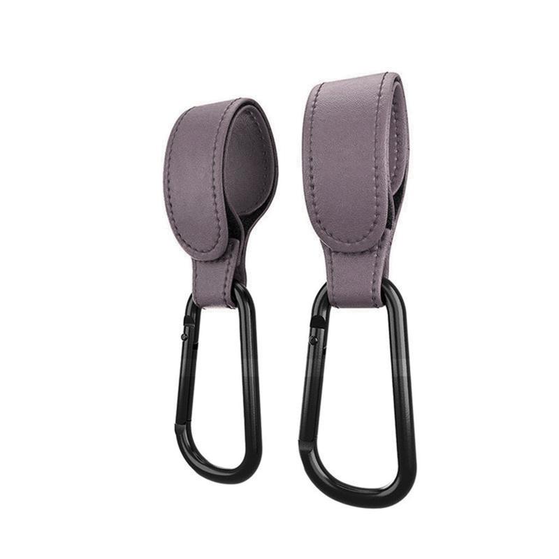 Convenient Baby Stroller Hooks Clips Stroller Accessories Aluminum Alloy Carabiner for Hanging Diaper Bags PU Leather