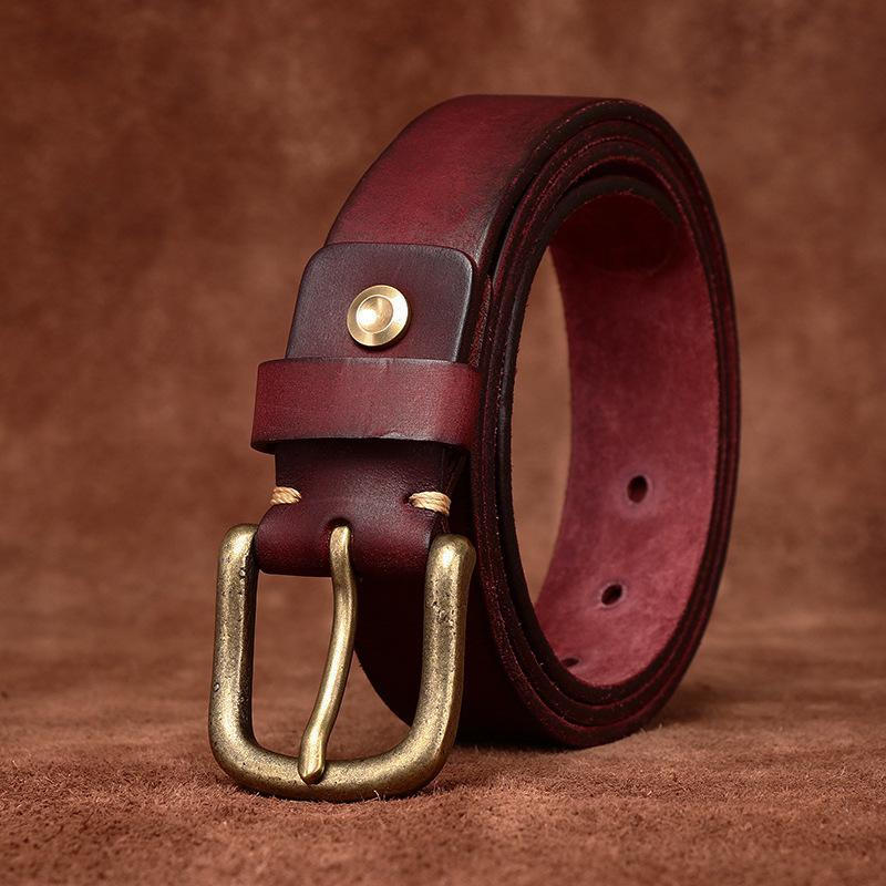 Belt Men's Width Washed-out Vintage Distressed First Layer Cowhide Leather Pin Buckle Casual Jeans Belt Men