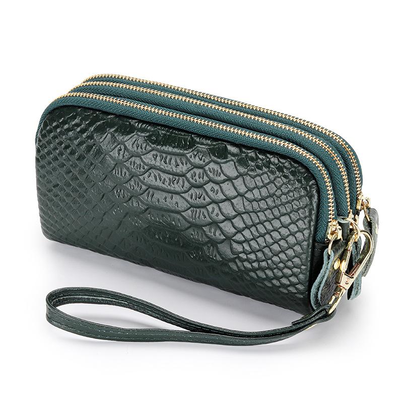 Genuine Leather Women Wallet Long Zipper Wristlet Bag Fashion Crocodile Lady Clutch Coin Purse Mobile Phone Bag Money Clip