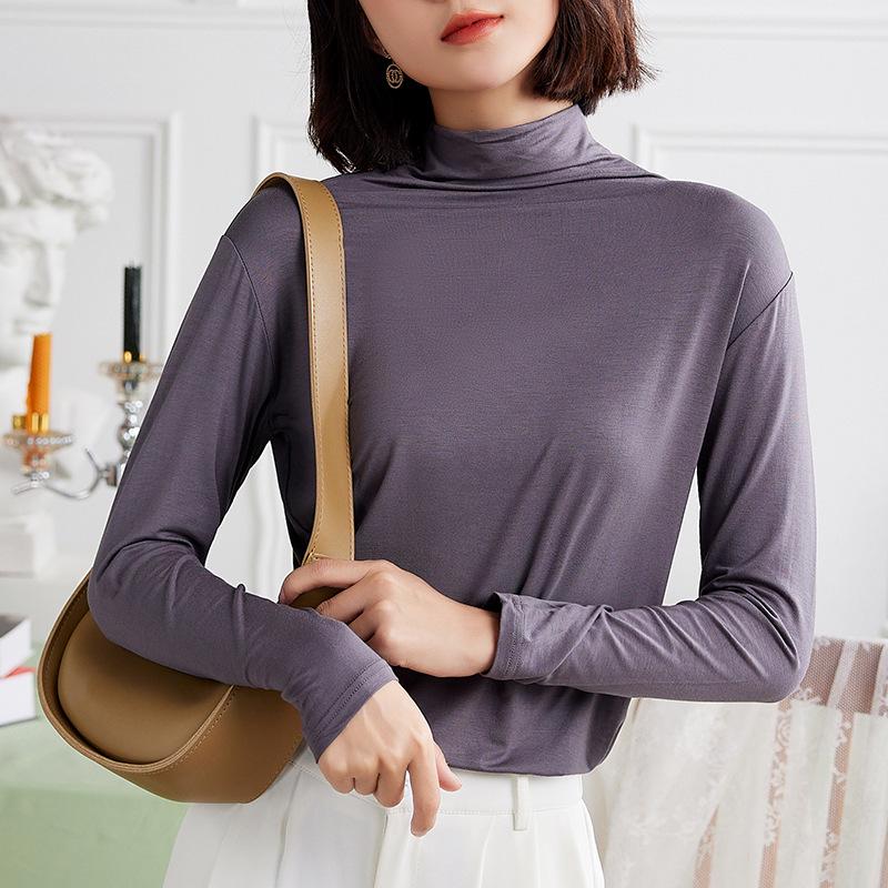 Women's Modal Long-Sleeve Round Neck Shirt, 2024 Autumn/Winter, High-End Fashionable Innerwear