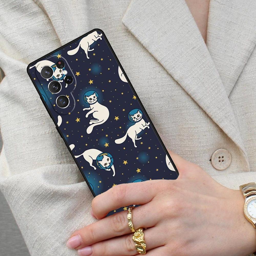 Space Happy Cats Cell Phone Case for Samsung Galaxy S26 Ultra S25 S24 S23 S22 S21 S20 Note10 Cover