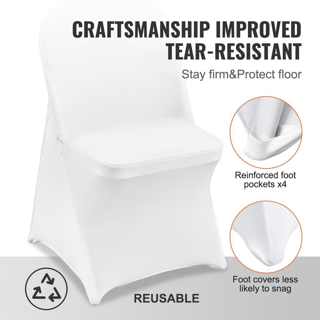 100PCS White Stretch Spandex Folding Chair Covers, Universal Fitted Chair Cover, Removable Washable Protective Slipcovers, for Wedding, Holiday,