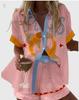 Linglong hemp European and American personality bright digital printing new casual summer top women's suit two-piece set