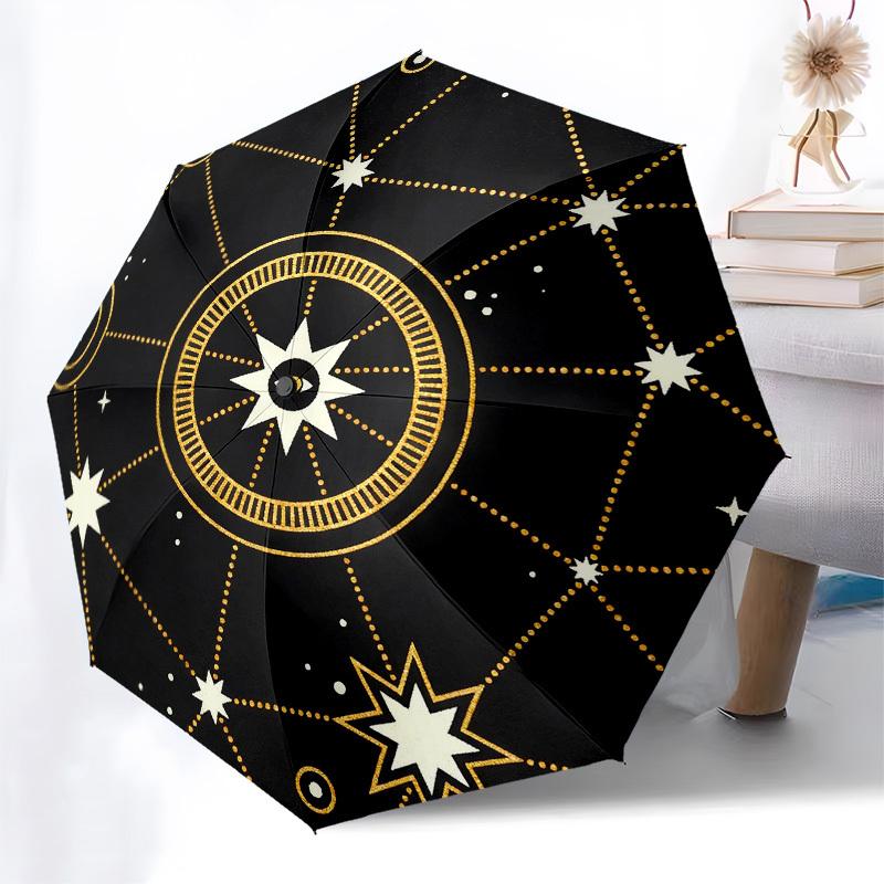 1pc Cosmic Pattern Starry Sky Automatic Folding Umbrella, Heavy Duty 8 Rib Iron Frame,  Suitable for Travel, Daily Use, Birthday, Decor Gift m0105107